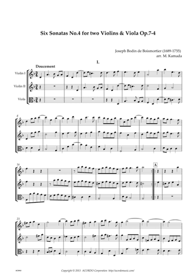 Six Sonatas No.4 for two Violins & Viola Op.7-4 (arr. Mikio Kamada)