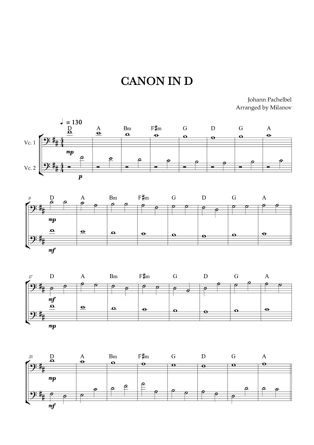 Canon in D | Pachelbel |  Cello Duet (arr. Milanov)