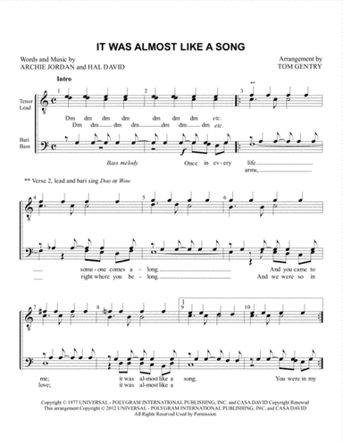 It Was Almost Like A Song (arr. Tom Gentry)