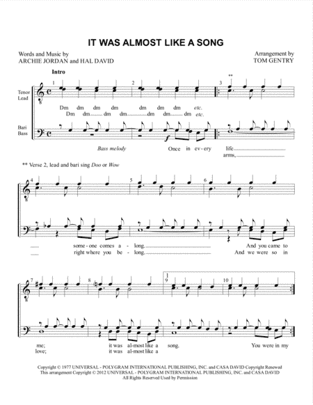 It Was Almost Like A Song (arr. Tom Gentry)