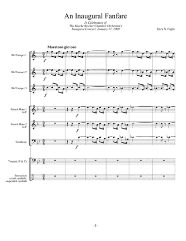 An Inaugural Fanfare, for brass ensemble and percussion