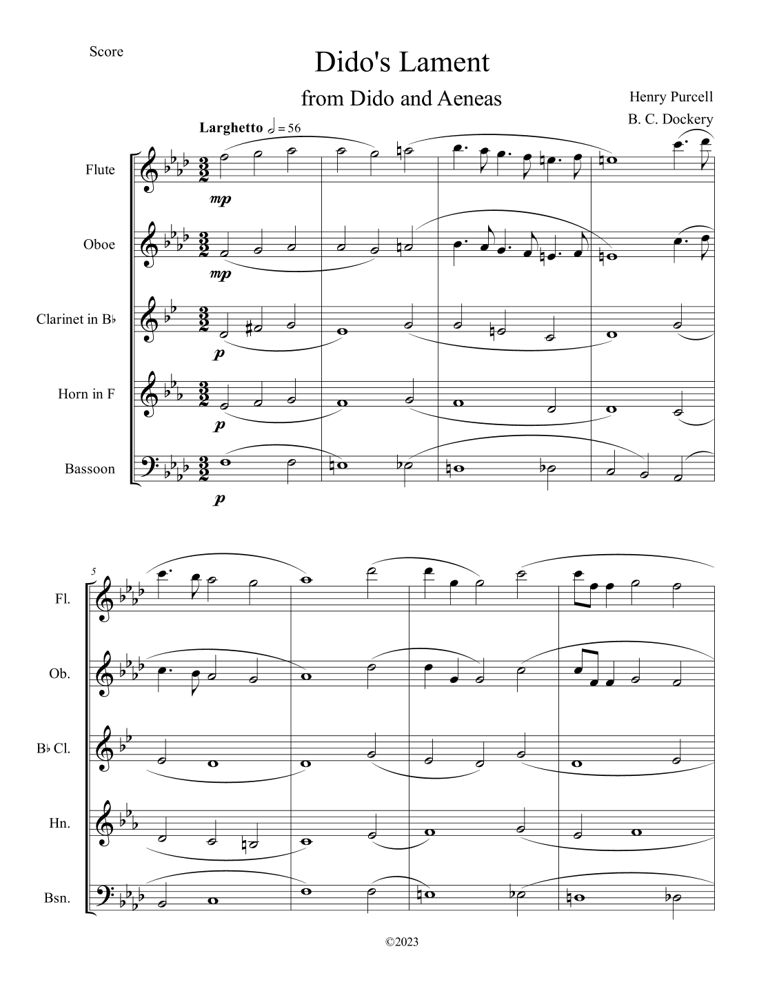Dido's Lament (Woodwind Quintet) (arr. B. C. Dockery)