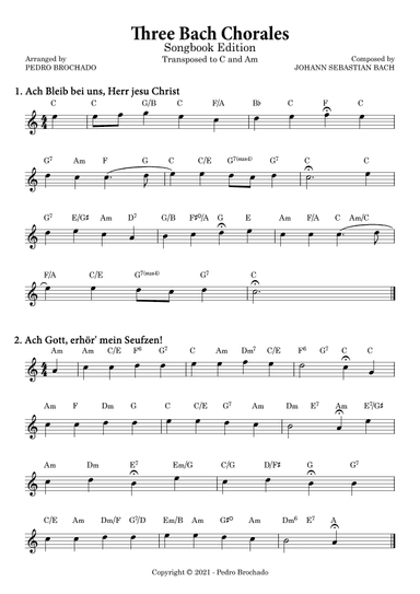 Three Bach Chorales in C and Am - Leadsheet (no lyrics) (arr. Pedro Brochado)