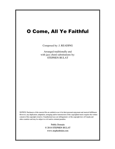 O Come, All Ye Faithful - Lead sheet arranged in traditional and jazz style (key of G) (arr. Stephen Bulat)