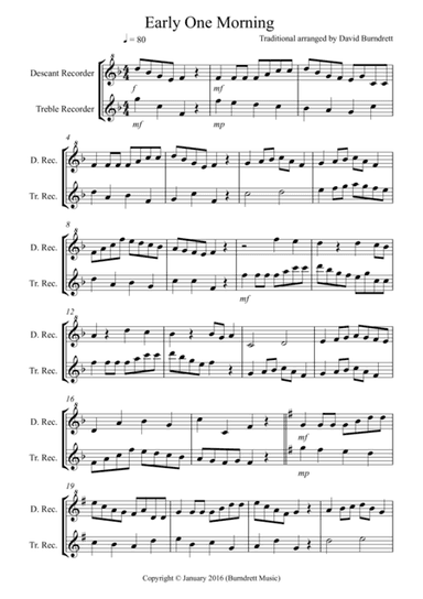 Early One Morning for Recorder Duet (arr. David Burndrett)