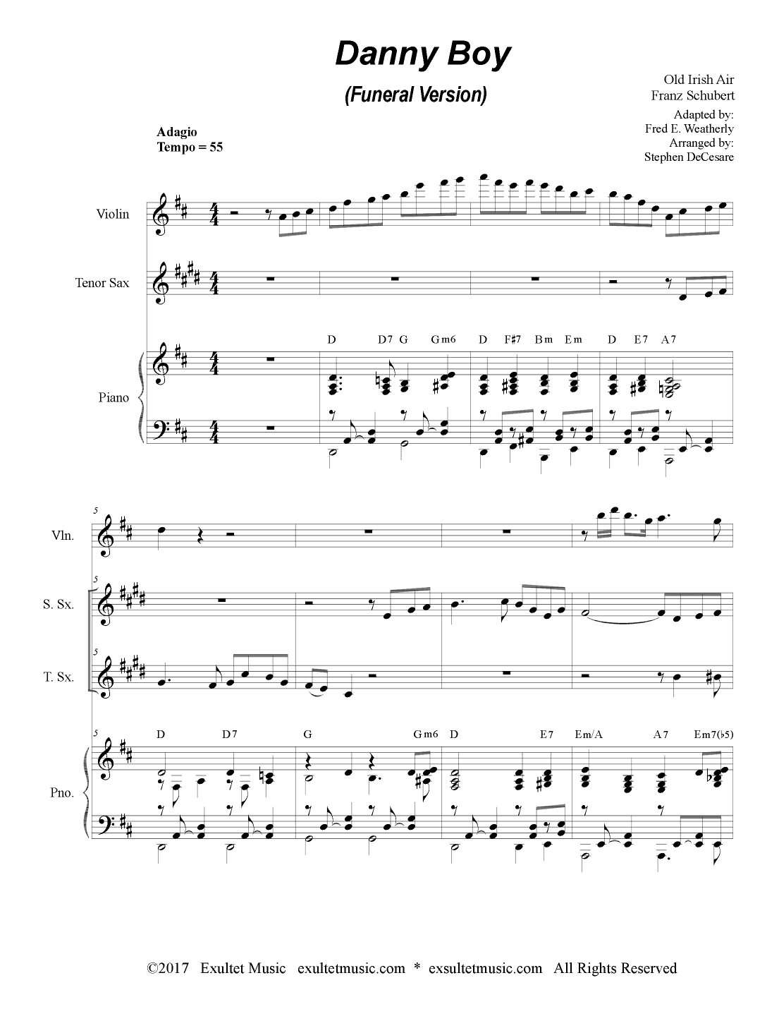 Danny Boy (Funeral Version) (Duet for Soprano and Tenor Saxophone) (arr. Stephen DeCesare)