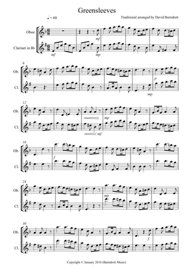 Greensleeves for Oboe and Clarinet (arr. David Burndrett)
