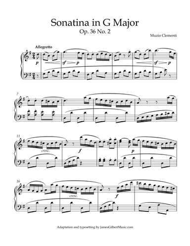 Sonatina Opus 36, Number 2 (arr. James Gilbert Music)