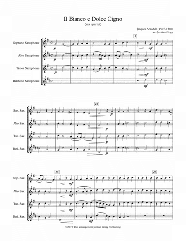 Il Bianco e Dolce Cigno (sax quartet) (arr. Jordan Grigg)