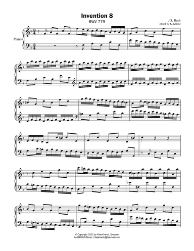 Invention No. 4, F Major for piano solo (arr. K. Krantz)