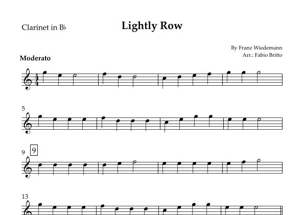 Lightly Row for Clarinet in Bb Solo (arr. Fabio Britto)