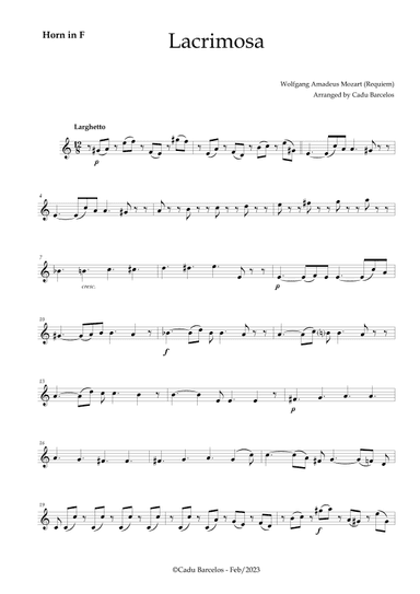 Lacrimosa - Horn no chords (Mozart) (arr. Cadu Barcelos)