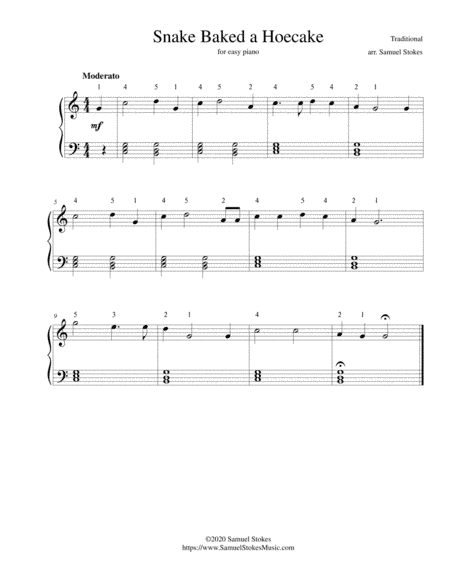 Snake Baked a Hoecake - for easy piano (arr. Samuel Stokes)