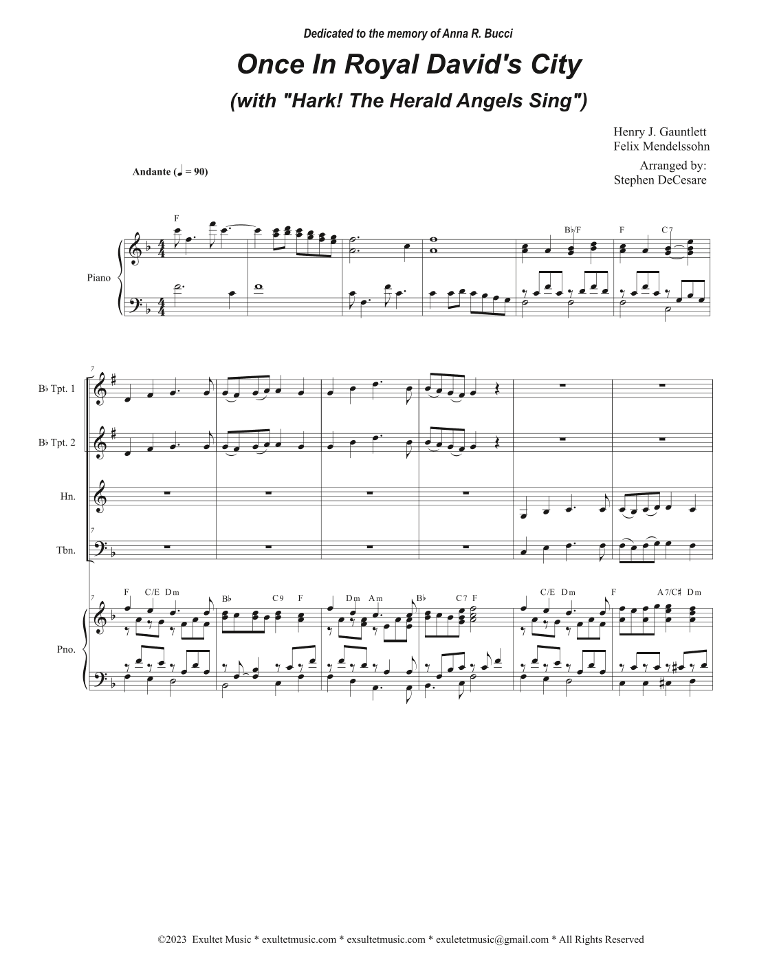 Once In Royal David's City (with "Hark! The Herald Angels Sing") (Brass Quartet and Piano) (arr. Stephen DeCesare)