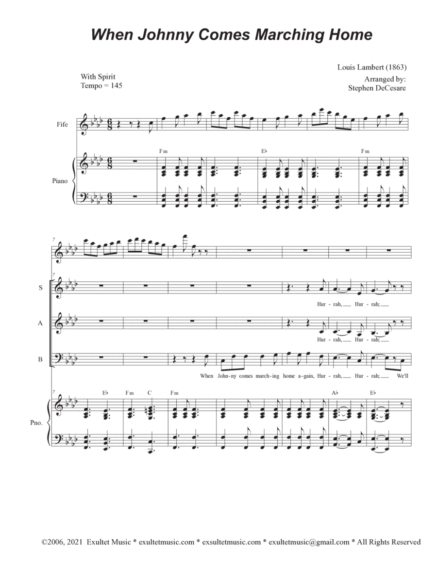 When Johnny Comes Marching Home (Vocal Trio - (SAB) (arr. Stephen DeCesare)