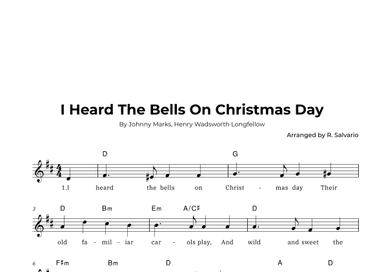 I Heard The Bells On Christmas Day (Key of D Major) (arr. R. Salvario)