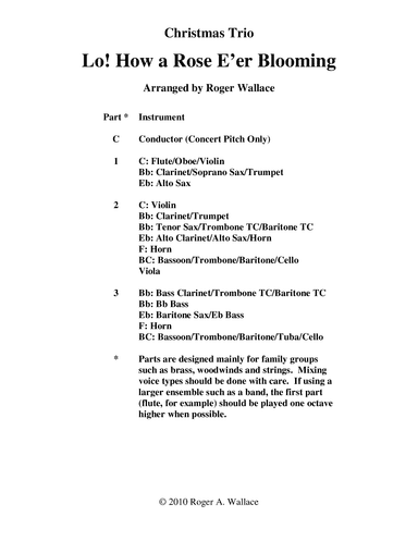Lo! How a Rose E'er Blooming (Woodwind Trio) (arr. Roger Wallace)