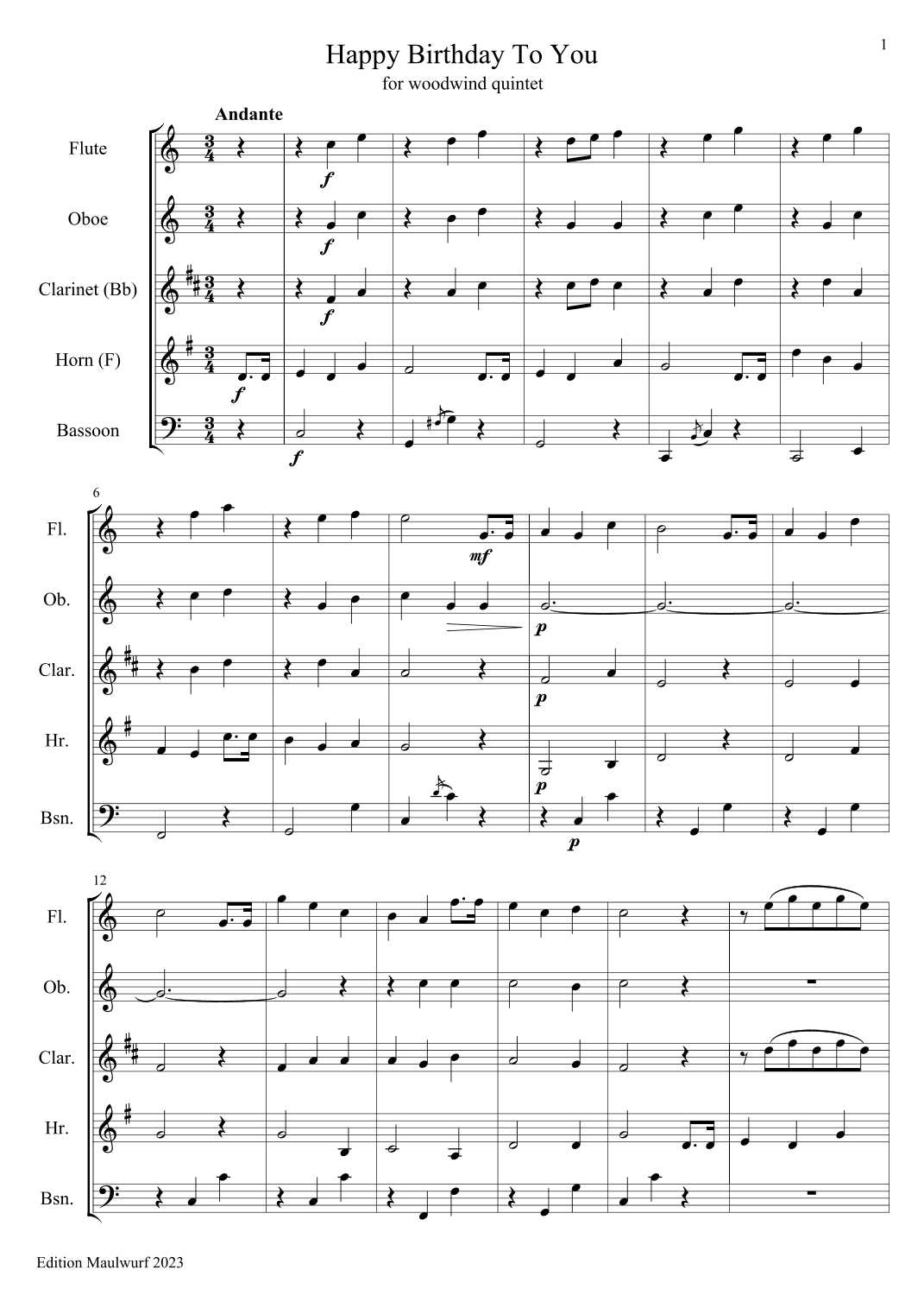 Happy Birthday To You (arr. Edition Maulwurf)