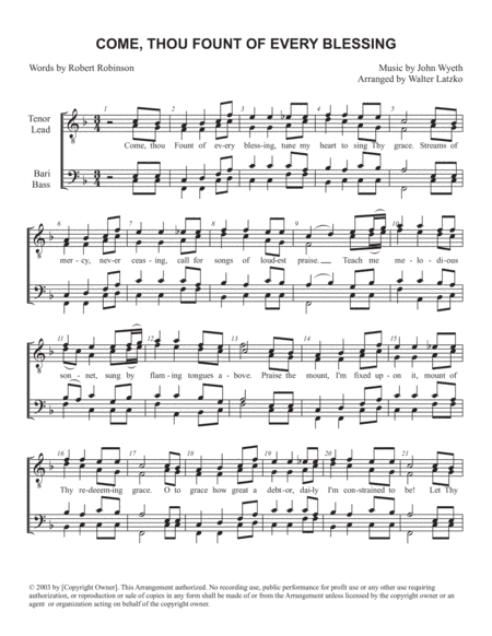 COME THOU FOUNT OF EVERY BLESSING (arr. Walter Latzko)