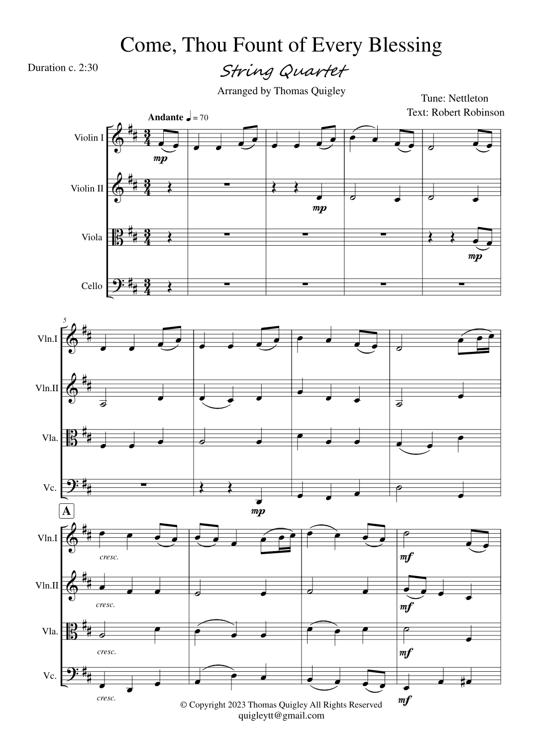 Come, Thou Fount of Every Blessing (arr. Thomas Quigley)