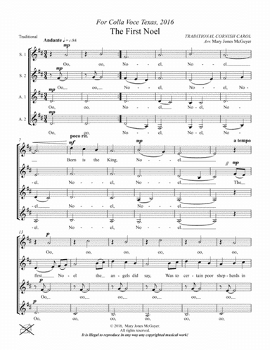 The First Noel for S.S.A.A a cappella (arr. Mary S. Jones)