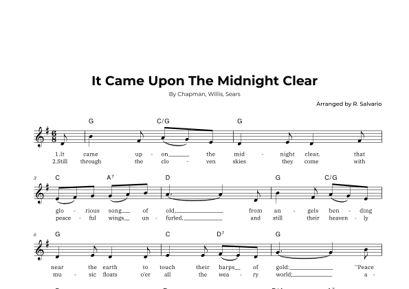 It Came Upon The Midnight Clear (Key of G Major) (arr. R. Salvario)
