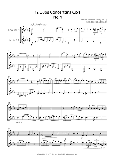 Gallay - 12 Duos Concertans Op. 1 No. 1 'Agitato' (for Horn Duet) (arr. Robert Newth)