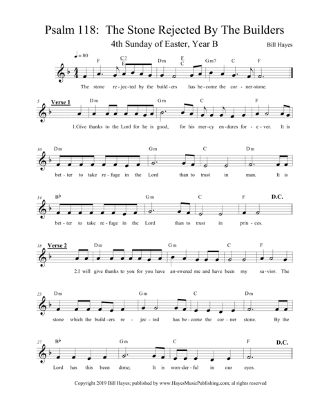 Psalm 118:  The Stone Rejected By The Builders (4th Sunday in Easter, Year B, leadsheet)