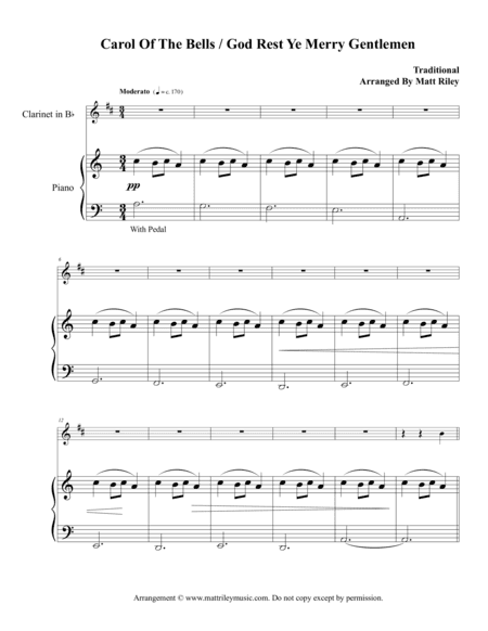 Carol of the Bells / God Rest Ye Merry Gentlemen - Clarinet (Bb, A, and Eb) (arr. www.mattrileymusic.com)