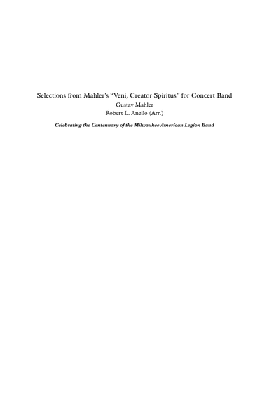 Selections from Mahler’s "Veni Creator Spiritus" for Concert Band (Conductor’s Score) (arr. Robert L. Anello)