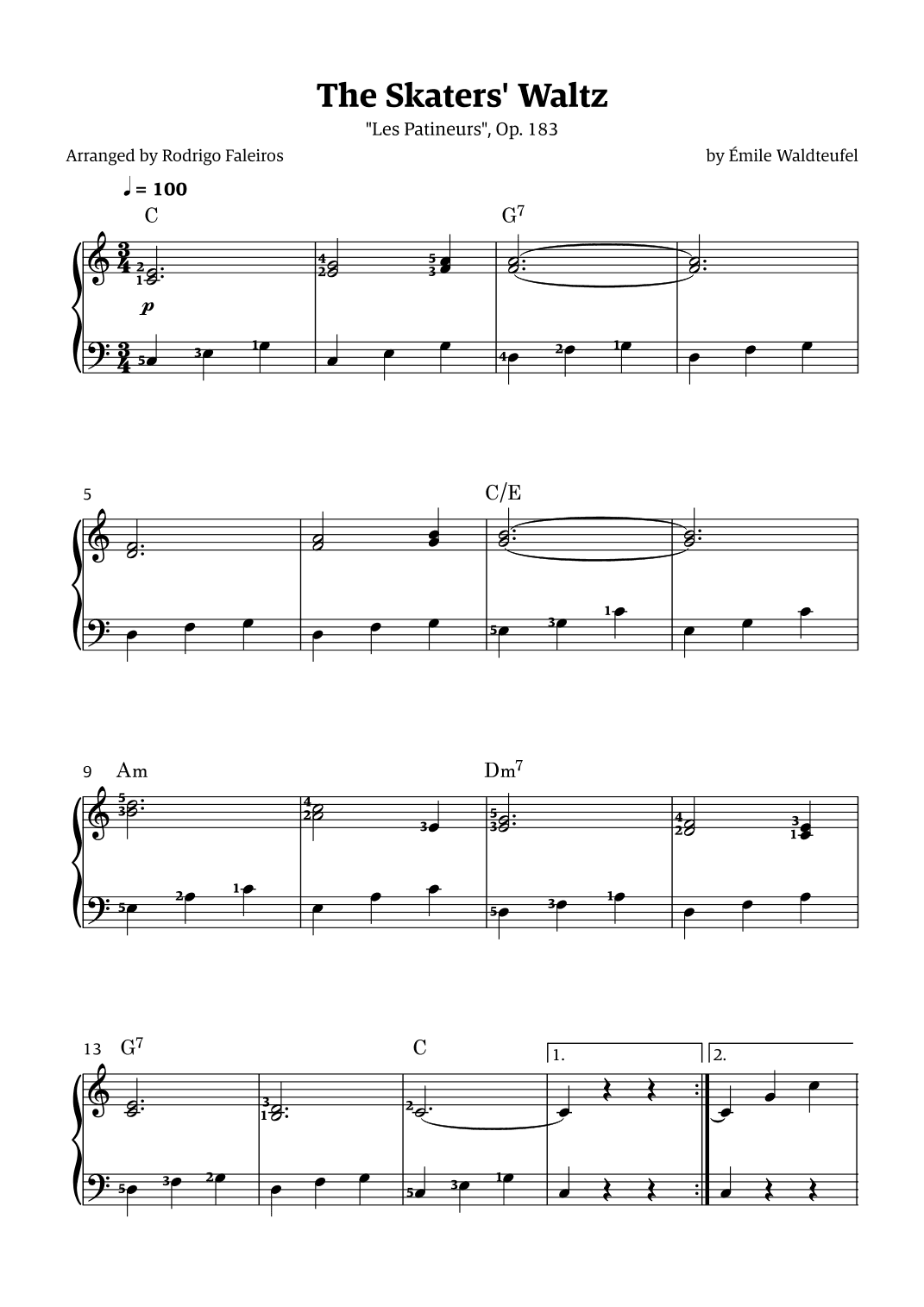 The Skaters Waltz (for beginners - with chords and fingerings) (arr. Rodrigo Faleiros)