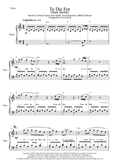 To Die For (arr. Gavin Koh)