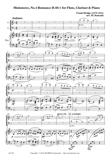 Miniatures, No.4 Romance H.88-1 for Flute, Clarinet & Piano (arr. Mikio Kamada)