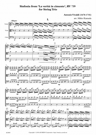 Sinfonia from ‘La verità in cimento’, RV 739 for String Trio (arr. Mikio Kamada)