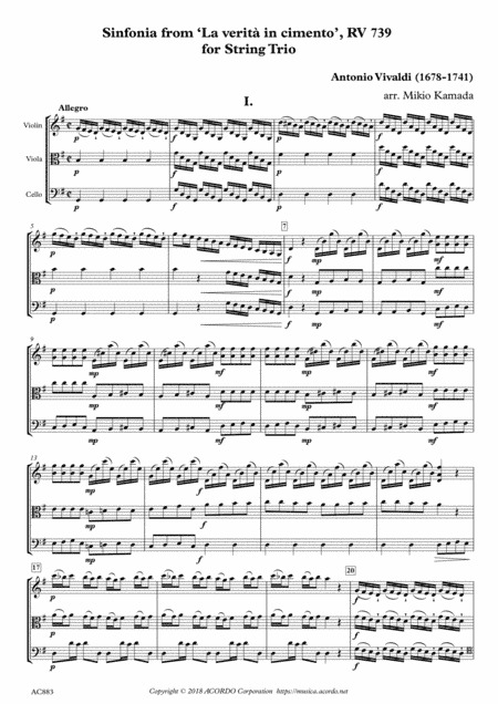 Sinfonia from ‘La verità in cimento’, RV 739 for String Trio (arr. Mikio Kamada)