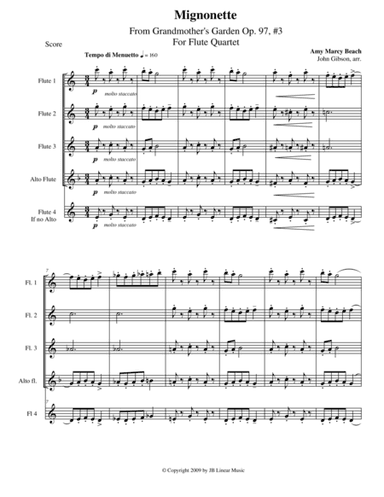 Amy Beach - Mignonette set for flute quartet (arr. John Gibson)