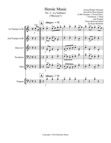 Heroic Music - No.   3. La Vaillance (Bb) (Brass Quintet - 2 Trp, 1 Hrn, 1 Trb, 1 Tuba, Timp) (arr. Regis Bookshar)