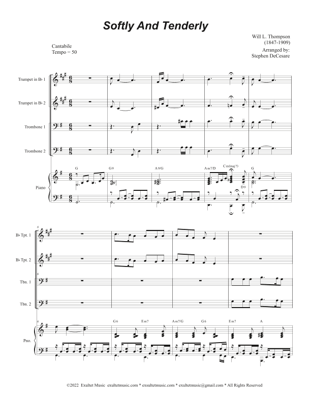 Softly And Tenderly (Brass Quartet and Piano - Alternate Version) (arr. Stephen DeCesare)