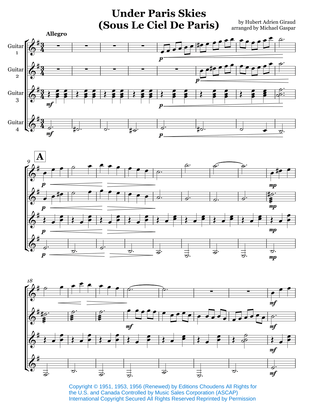 Under Paris Skies (arr. Michael Gaspar)