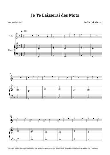 Je Te Laisserai Des Mots (arr. André Nusa)