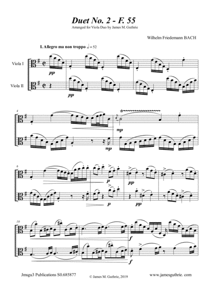 WF Bach: Duet No. 2 for Viola Duo (arr. James M. Guthrie, ASCAP)