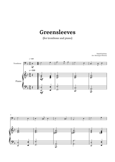 What Child Is This? (Greensleeves) - for trombone and piano (arr. Henrique Oliveira)