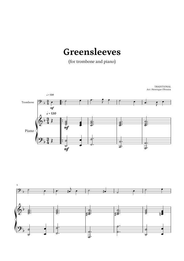 What Child Is This? (Greensleeves) - for trombone and piano (arr. Henrique Oliveira)