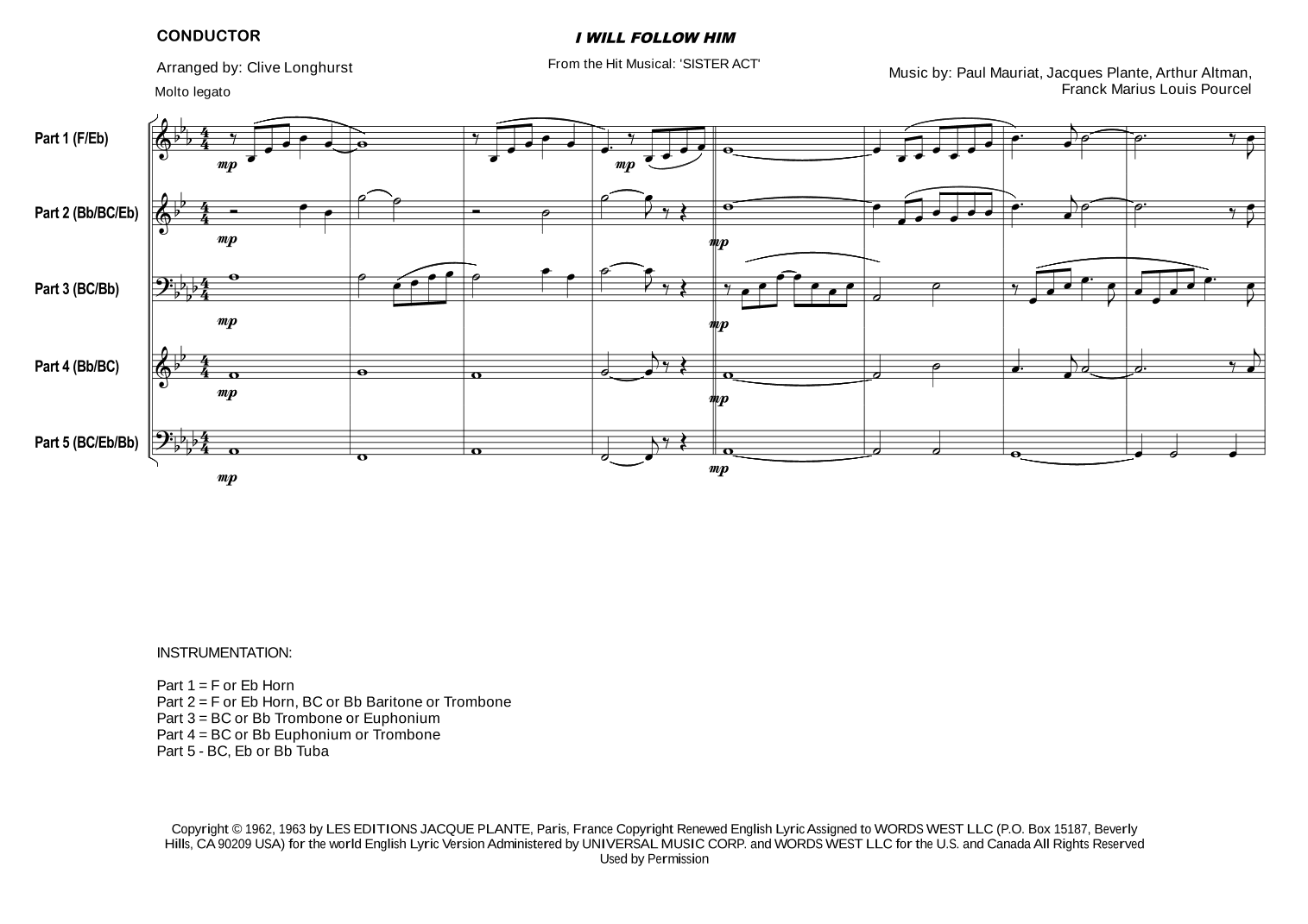I Will Follow Him (i Will Follow You) (arr. Clive Longhurst)
