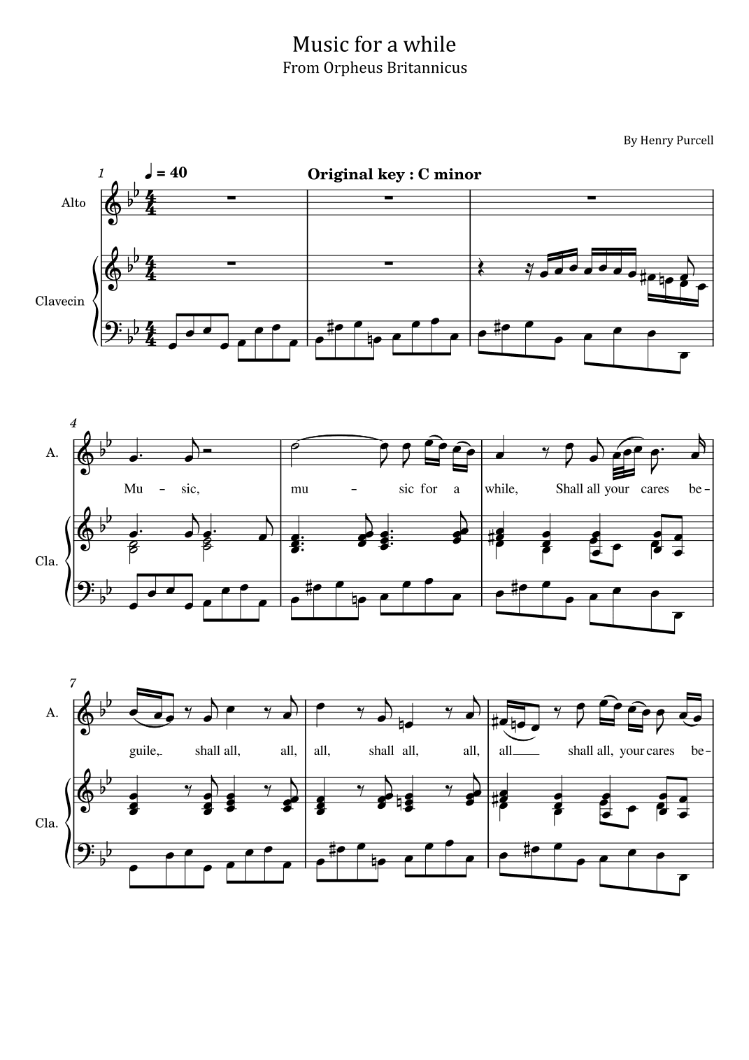 Purcell - Music for a while - From Orpheus Britannicus - For Clavecin and Voice With Lyrics (arr. poon)