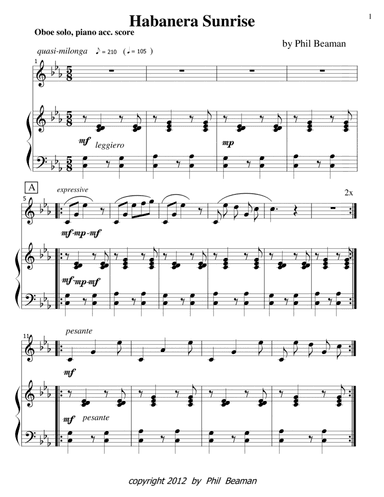 Habanera Sunrise-oboe, piano