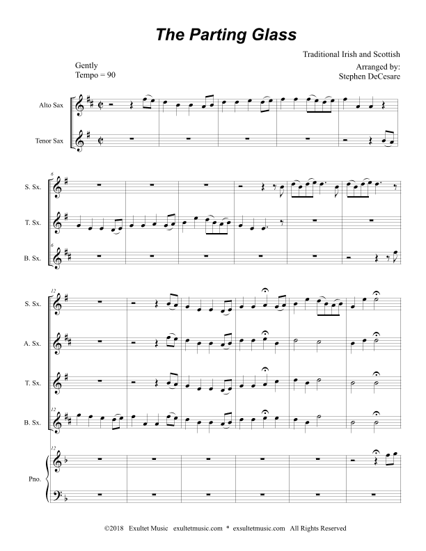 The Parting Glass (for Saxophone Quartet and Piano) (arr. Stephen DeCesare)