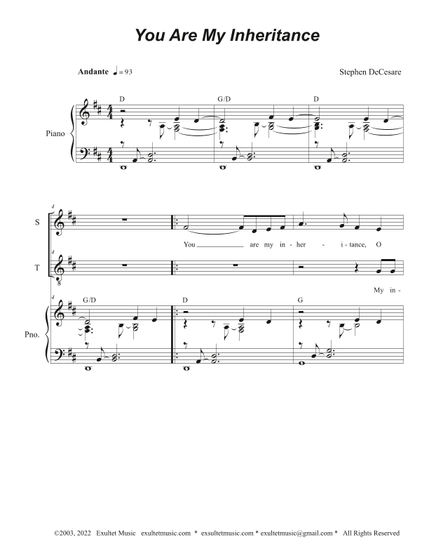 You Are My Inheritance (Duet for Soprano and Tenor solo)