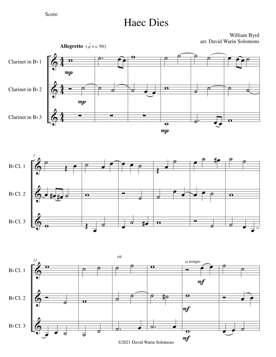 Haec Dies a 3, for three clarinets (arr. David Warin Solomons)