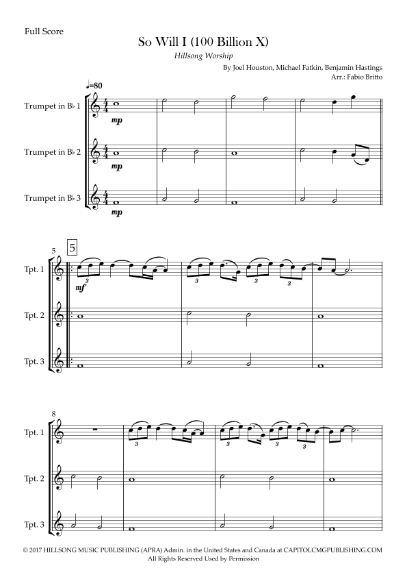 So Will I (100 Billion X) (arr. Fabio Britto)